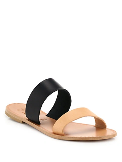 Shop Joie Sable Two-tone Leather Slide Sandals In Tan-black