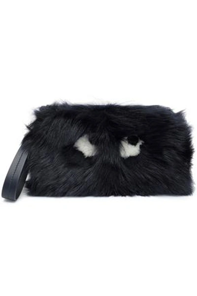 Shop Anya Hindmarch Printed Shearling Clutch In Midnight Blue