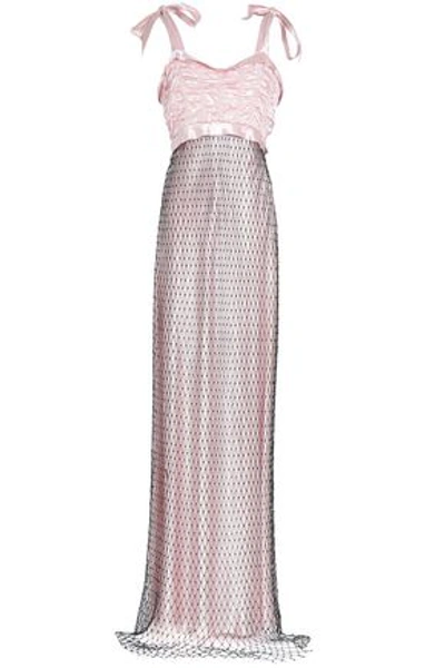 Shop Maison Margiela Woman Mesh-layered Ruched Satin Gown Baby Pink