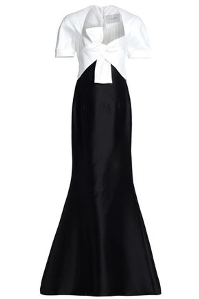 Shop Carolina Herrera Two-tone Knotted Cotton And Silk-blend Gown In Black