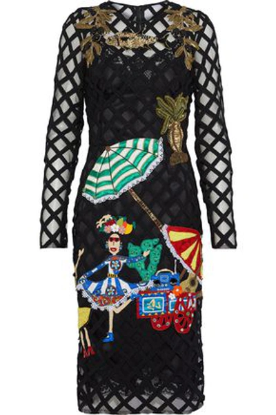 Shop Dolce & Gabbana Appliquéd Embroidered Tulle Dress In Black