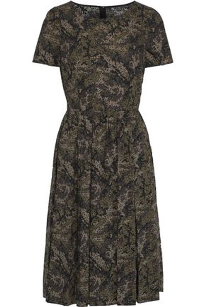 Shop Dolce & Gabbana Woman Pleated Printed Cotton-poplin Dress Sage Green