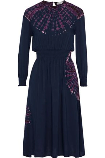 Shop Kain Woman Gelsey Shirred Washed-crepe Dress Midnight Blue