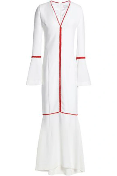 Shop Galvan Chan Chan Picot-trimmed Crepe Maxi Dress In White