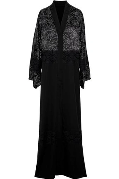 Shop Dolce & Gabbana Lace-paneled Printed Satin And Silk-blend Kimono In Black