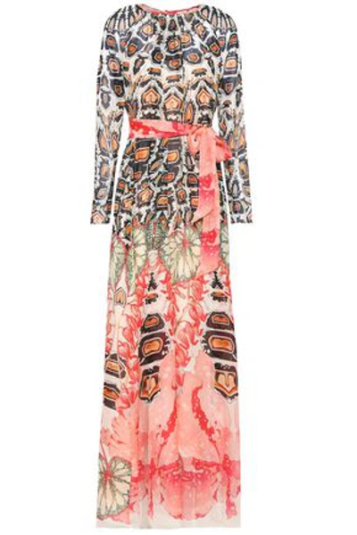 Shop Temperley London Woman Belted Printed Silk-voile Maxi Dress Off-white