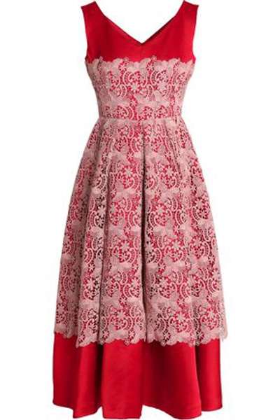 Shop Dolce & Gabbana Woman Macramé-paneled Silk-blend Midi Dress Red