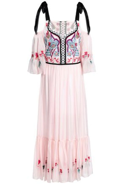 Shop Temperley London Woman Botanist Embroidered Tulle And Voile Midi Dress Baby Pink