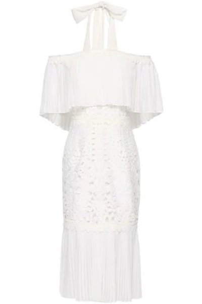 Shop Temperley London Woman Off-the-shoulder Chiffon And Guipure Lace Dress White