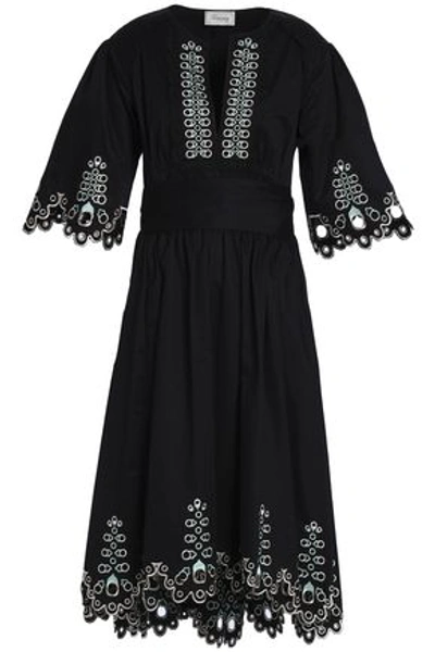 Shop Temperley London Woman Amour Embroidered Cotton-poplin Dress Black