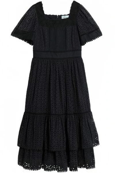 Shop Kate Spade New York Woman Tiered Broderie Anglaise Cotton Midi Dress Black