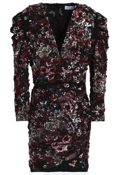 Shop Zuhair Murad Wrap-effect Embellished Embroidered Crepe Mini Dress In Plum