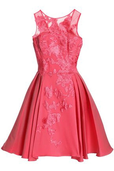 Shop Zuhair Murad Woman Embroidered Tulle And Silk-blend Twill Mini Dress Pink