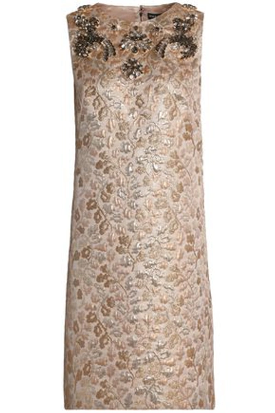 Shop Dolce & Gabbana Woman Crystal-embellished Brocade Mini Dress Gold
