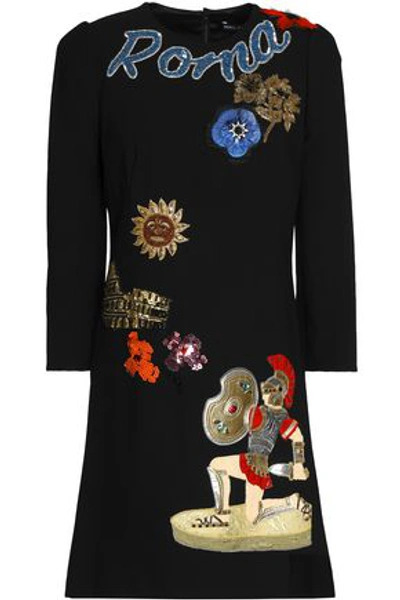 Shop Dolce & Gabbana Woman Embellished Crepe Mini Dress Black