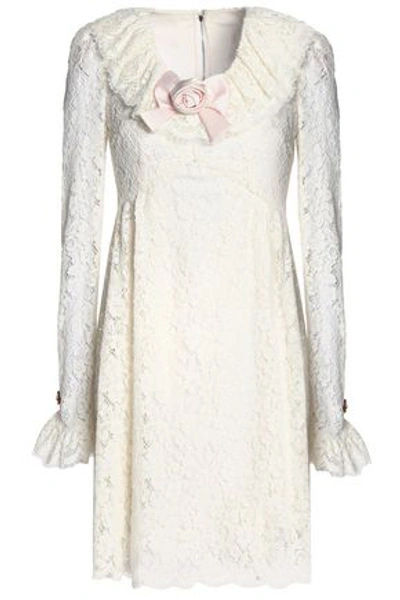 Shop Dolce & Gabbana Woman Satin-appliquéd Corded-lace Mini Dress White
