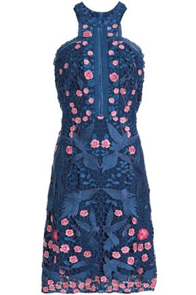 Shop Marchesa Notte Woman Floral-appliquéd Guipure Lace Dress Royal Blue