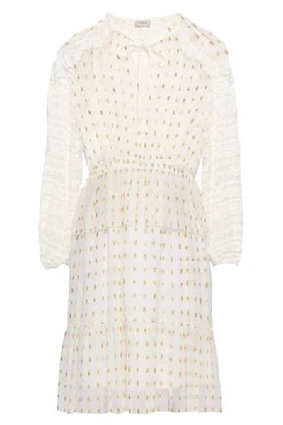 Shop Temperley London Woman Lace-trimmed Metallic Fil Coupé Chiffon Mini Dress White