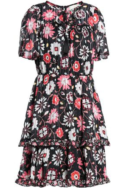 Shop Kate Spade Casa Floral Floral-print Burnout Silk-satin Mini Dress In Black