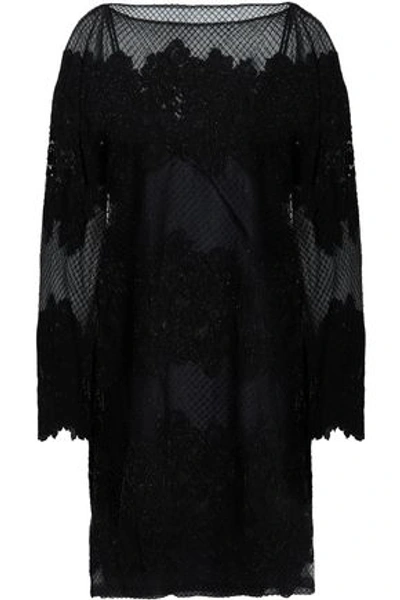 Shop Valentino Woman Embellished Embroidered Silk-blend Tulle Mini Dress Black