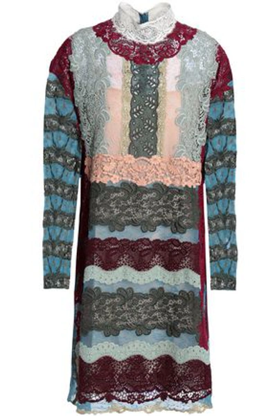 Shop Valentino Paneled Silk-blend Lace Mini Dress In Multicolor