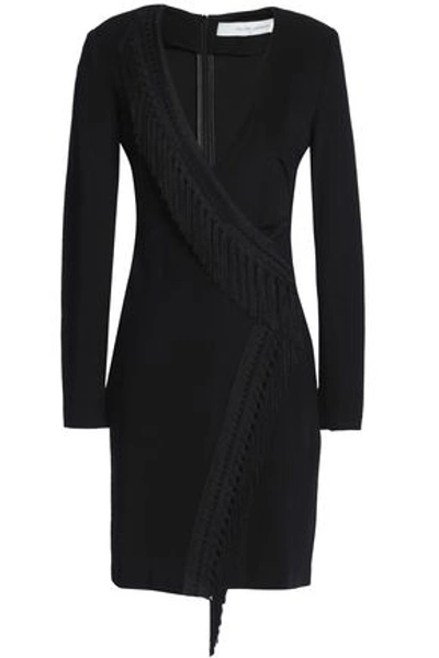 Shop Galvan London Woman Wrap-effect Jersey Mini Dress Black