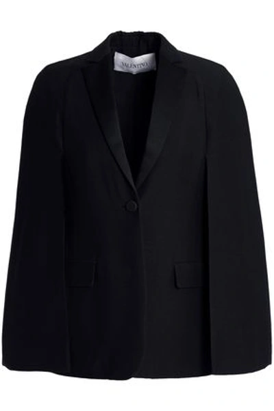 Shop Valentino Woman Satin-trimmed Wool And Silk-blend Crepe Blazer Black