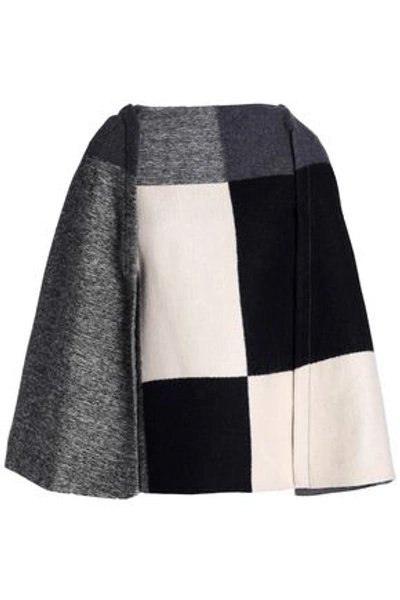 Shop Carolina Herrera Woman Checked Wool-blend Cape Charcoal