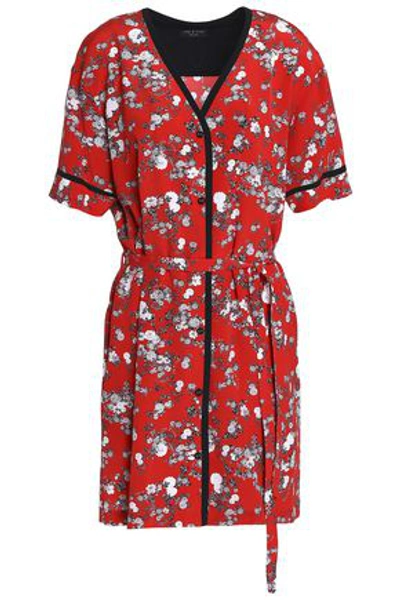 Shop Rag & Bone Woman Zac Floral-print Silk Crepe De Chine Mini Shirt Dress Red