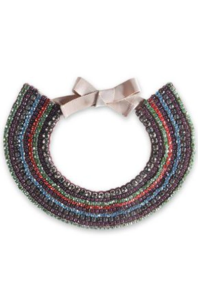 Shop Valentino Woman Crystal, Bead And Satin Necklace Multicolor