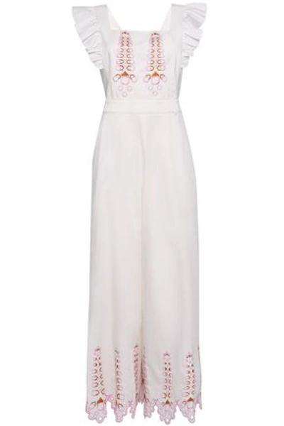 Shop Temperley London Woman Amour Embroidered Cotton-poplin Jumpsuit White