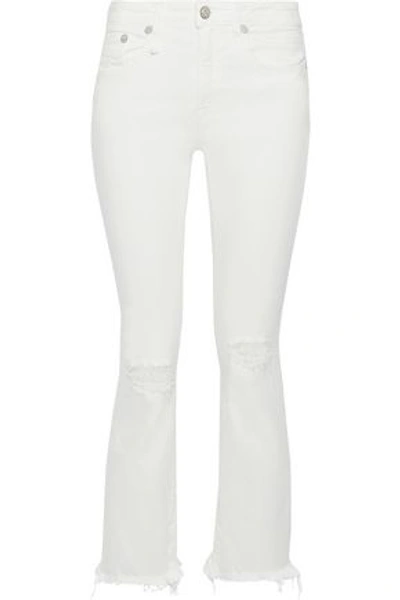 Shop R13 Woman Distressed Mid-rise Bootcut Jeans White