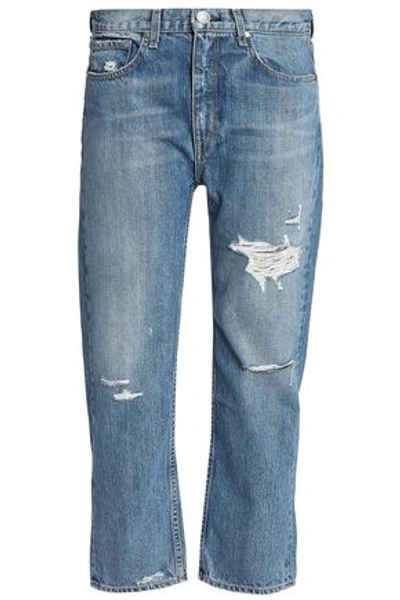 Shop Rag & Bone Boy Cropped Distressed Boyfriend Jeans In Mid Denim