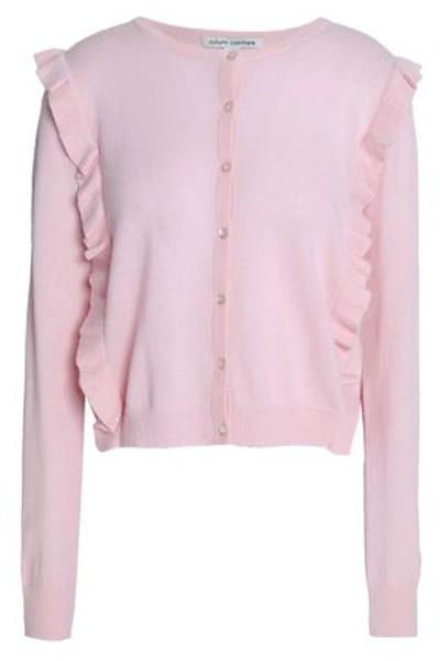 Shop Autumn Cashmere Woman Ruffle-trimmed Cashmere Cardigan Baby Pink