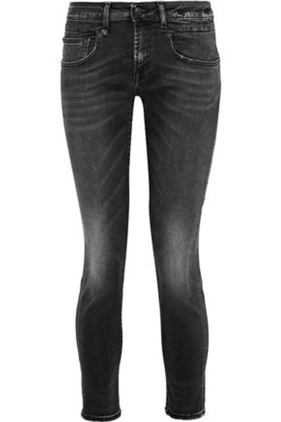 Shop R13 Woman Cropped Distressed Mid-rise Skinny Jeans Black