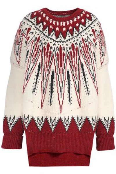 Shop Adam Lippes Woman Merino Wool And Cashmere-blend Jacquard Sweater Merlot