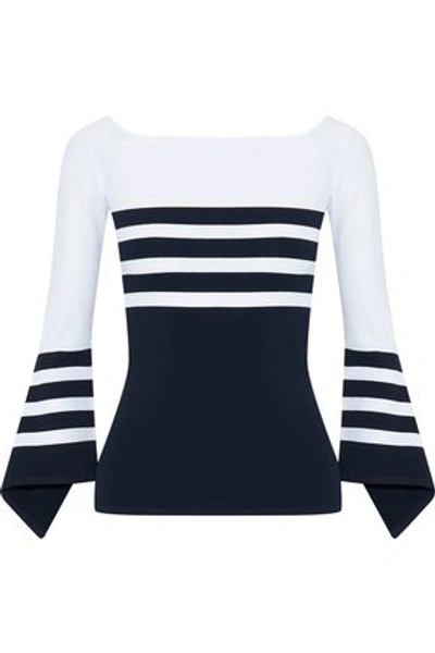 Shop Autumn Cashmere Woman Fluted Striped Knitted Sweater Navy