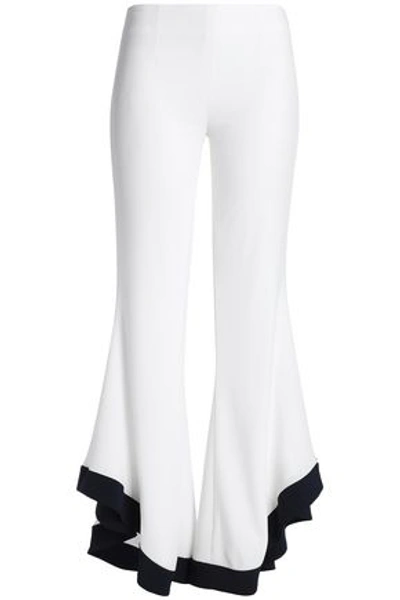 Shop Galvan Sierra Two-tone Ruffle-trimmed Crepe Flared Pants In White