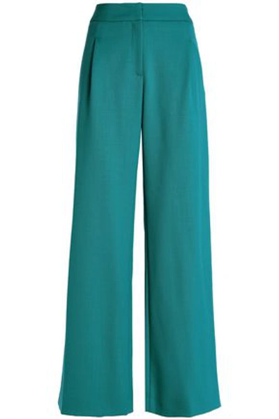 Shop Carolina Herrera Wool-blend Wide-leg Pants In Teal