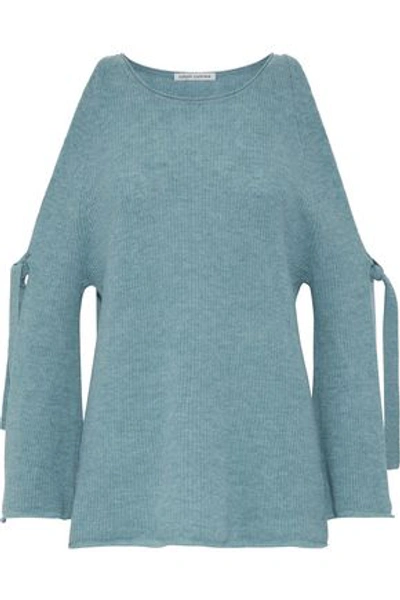 Shop Autumn Cashmere Woman Cold-shoulder Mélange Cashmere Sweater Light Blue