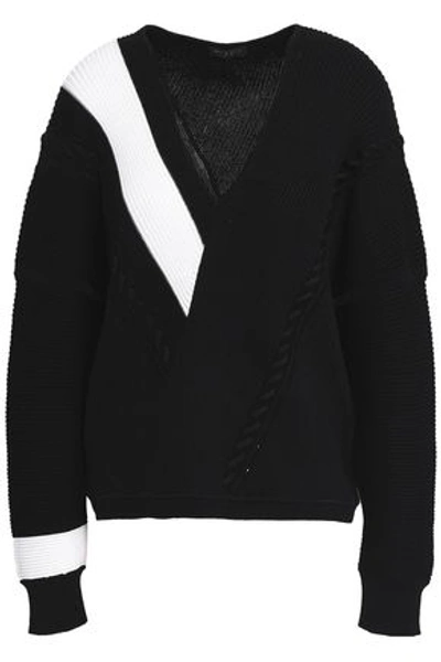 Shop Rag & Bone Woman Cricket Two-tone Ribbed Cotton Sweater Black