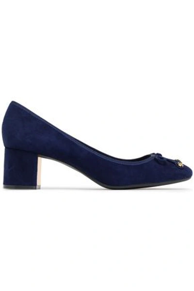 Shop Tory Burch Woman Bow-detailed Suede Pumps Navy