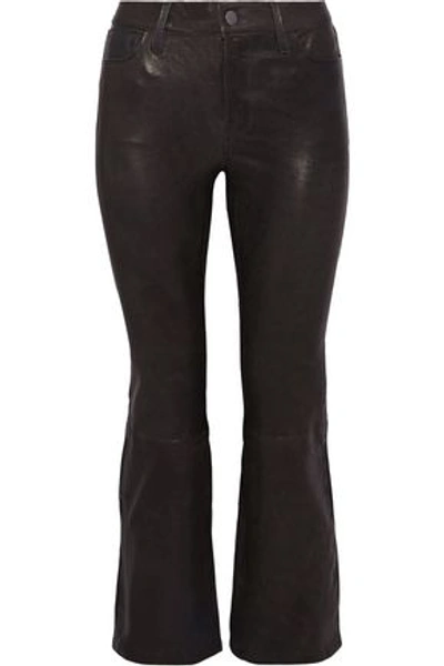 Shop J Brand Woman Cropped Stretch-leather Bootcut Pants Anthracite