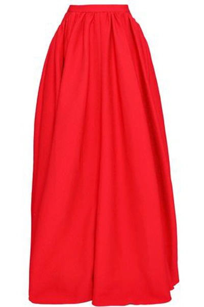 Shop Emilia Wickstead Woman Pleated Cloqué Maxi Skirt Red