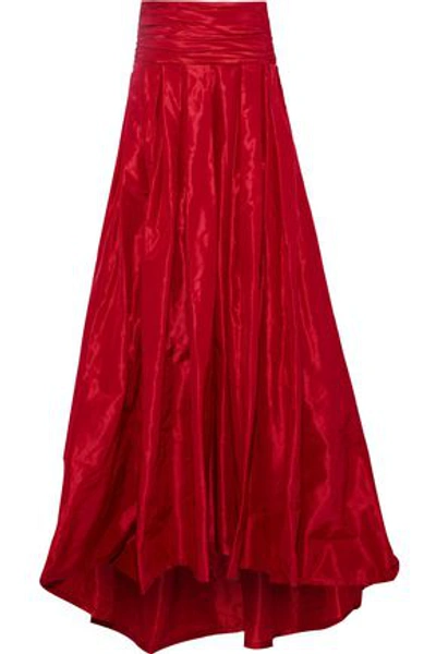 Shop Carolina Herrera Woman Pleated Silk-taffeta Maxi Skirt Red