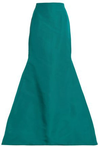 Shop Carolina Herrera Woman Flared Silk-faille Maxi Skirt Emerald