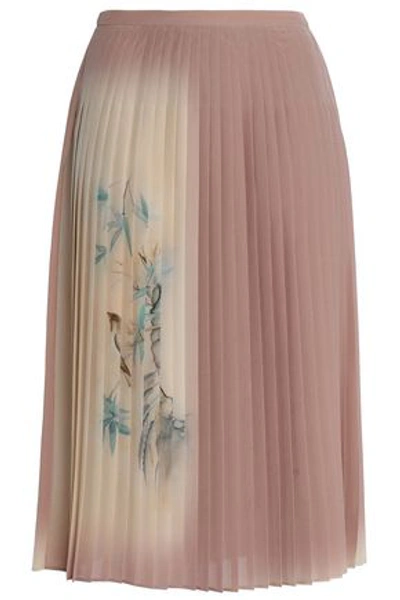 Shop Valentino Pleated Printed Silk Crepe De Chine Skirt In Antique Rose
