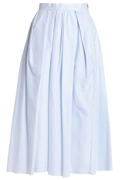 Shop Adam Lippes Woman Pleated Cotton-jacquard Midi Skirt Light Blue