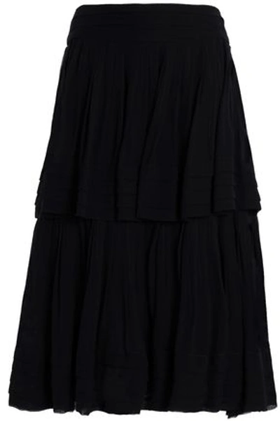 Shop Carolina Herrera Woman Layered Silk-georgette Midi Skirt Black