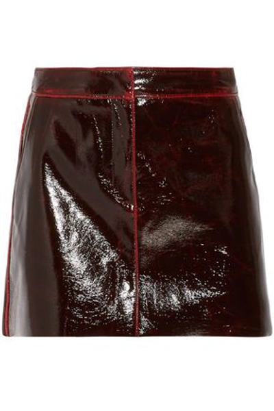 Shop Tibi Woman Glossed Wool-blend Mini Skirt Merlot